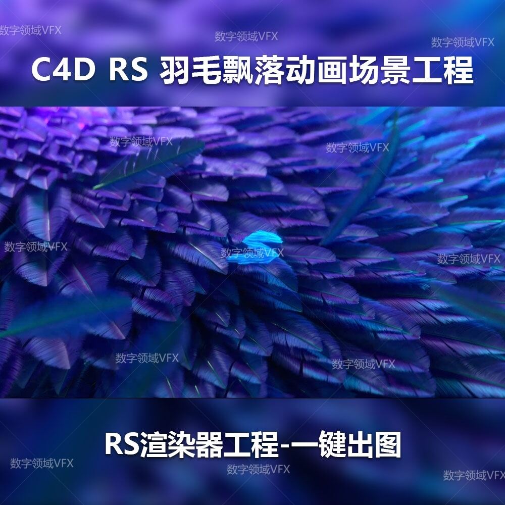 C4D133工程RS渲染-羽毛飘落-灯光贴图材质齐全