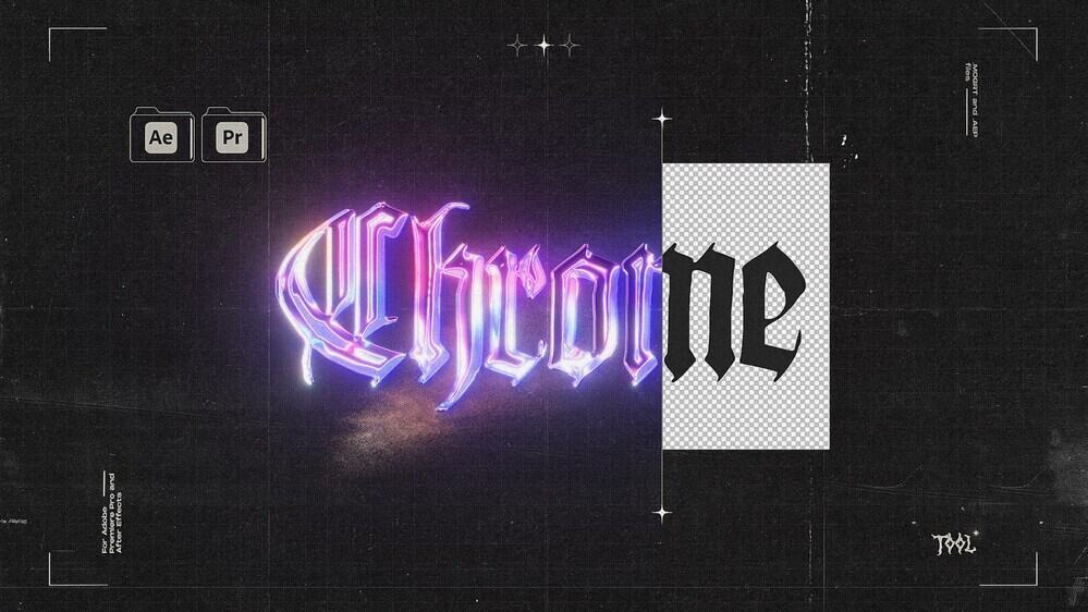 AE模板+PR预设-时尚Chrome铬合金彩色涂鸦风格Logo文字动画