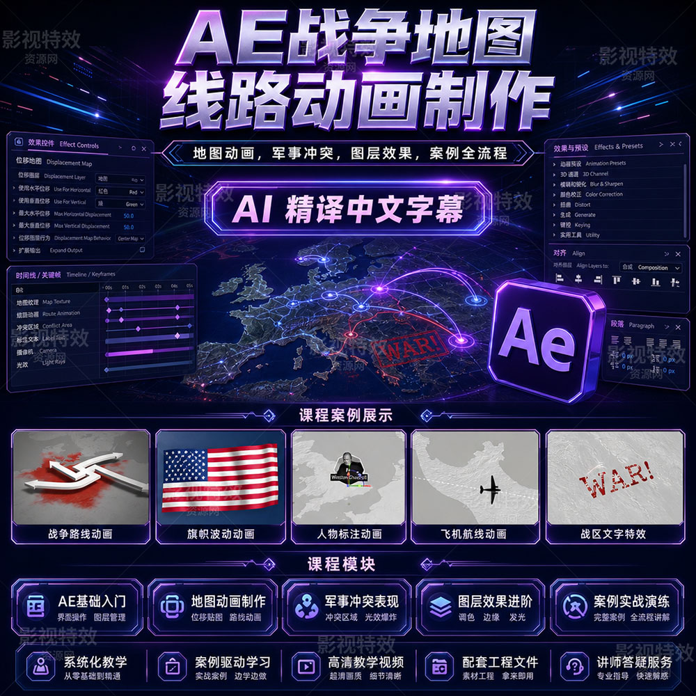 AE战争地图线路动画制作GEOlayers 3 WAR（中文字幕）