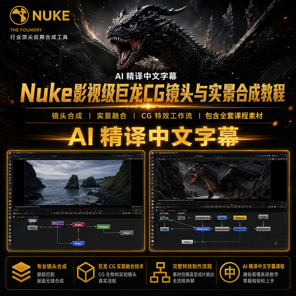 Nuke影视级巨龙CG镜头与实景合成教程（全套课程素材）